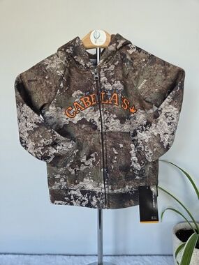 Cabela's Kids Camo Zip Hoodie with Orange Logo